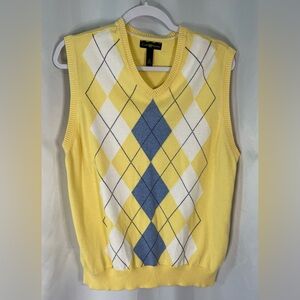 Club Room Men’s Yellow and Blue Argyle Vest 100% cotton